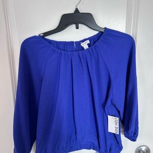 Nine West Cobalt Blue Gathered Neck Blouse